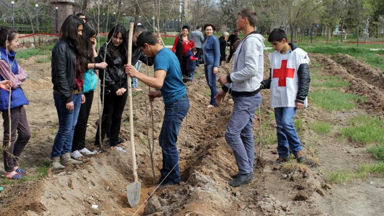 relatives of missing persons plant seedlings in the central park in Armavir, Armenia (H. Galstyan/ICRC)