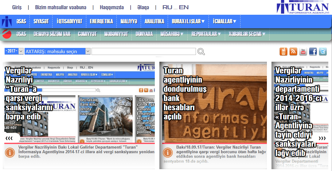 Azerbaijan’s Turan news agency investigated for ‘tax evasion’