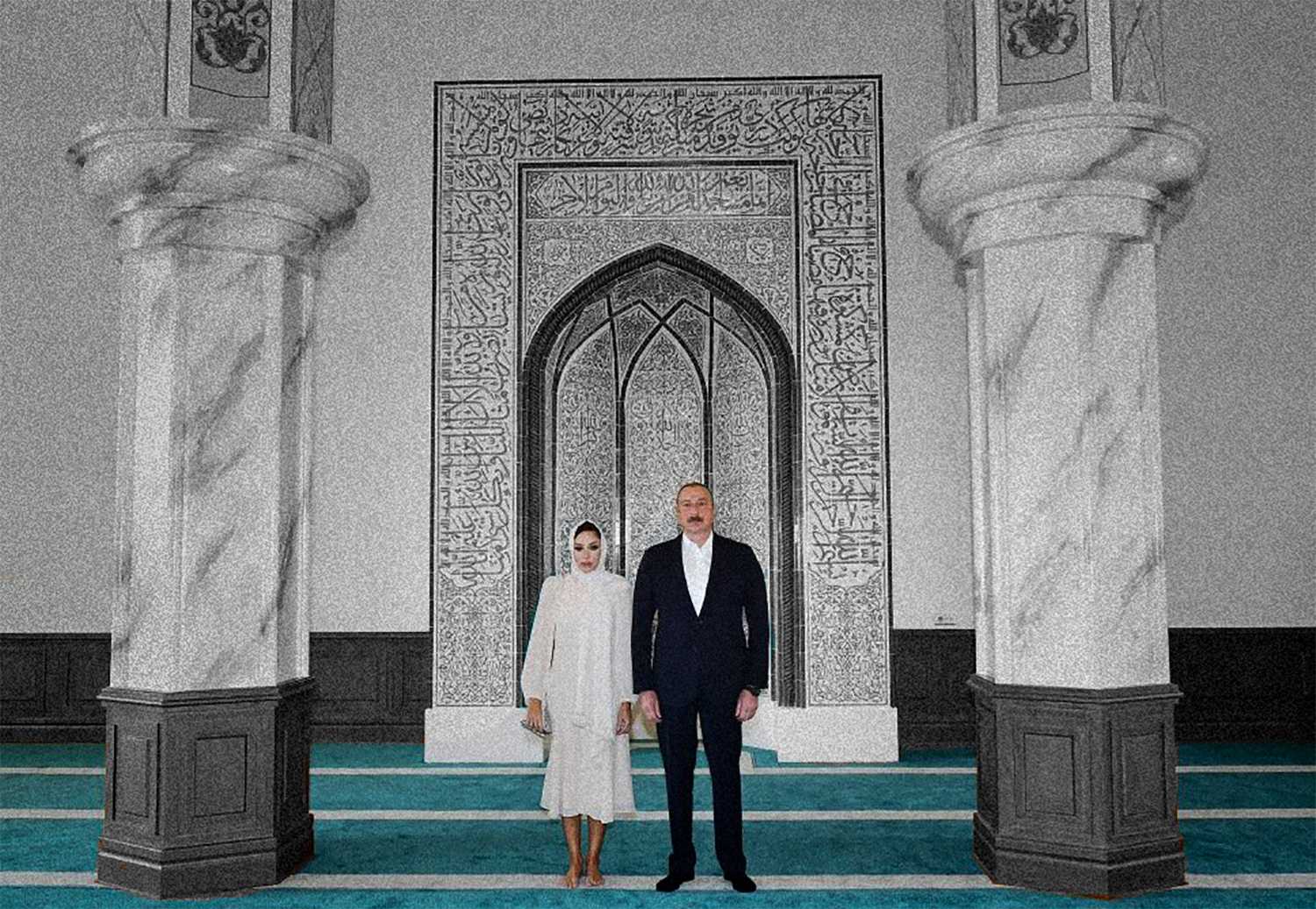 Mehriban and Ilham Aliyev at the mosque in Baku. 