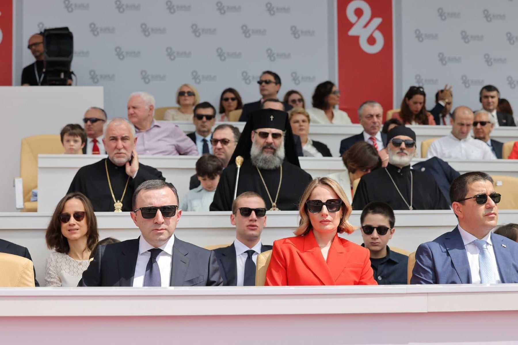 Georgian Prime Minister Irakli Gharibashvili (front left), his wife, Nunu Tamazashvili (front right), and their son, Nikoloz Gharibashvili (centre second row). Photo: Irakli Gharibashvili/Facebook.