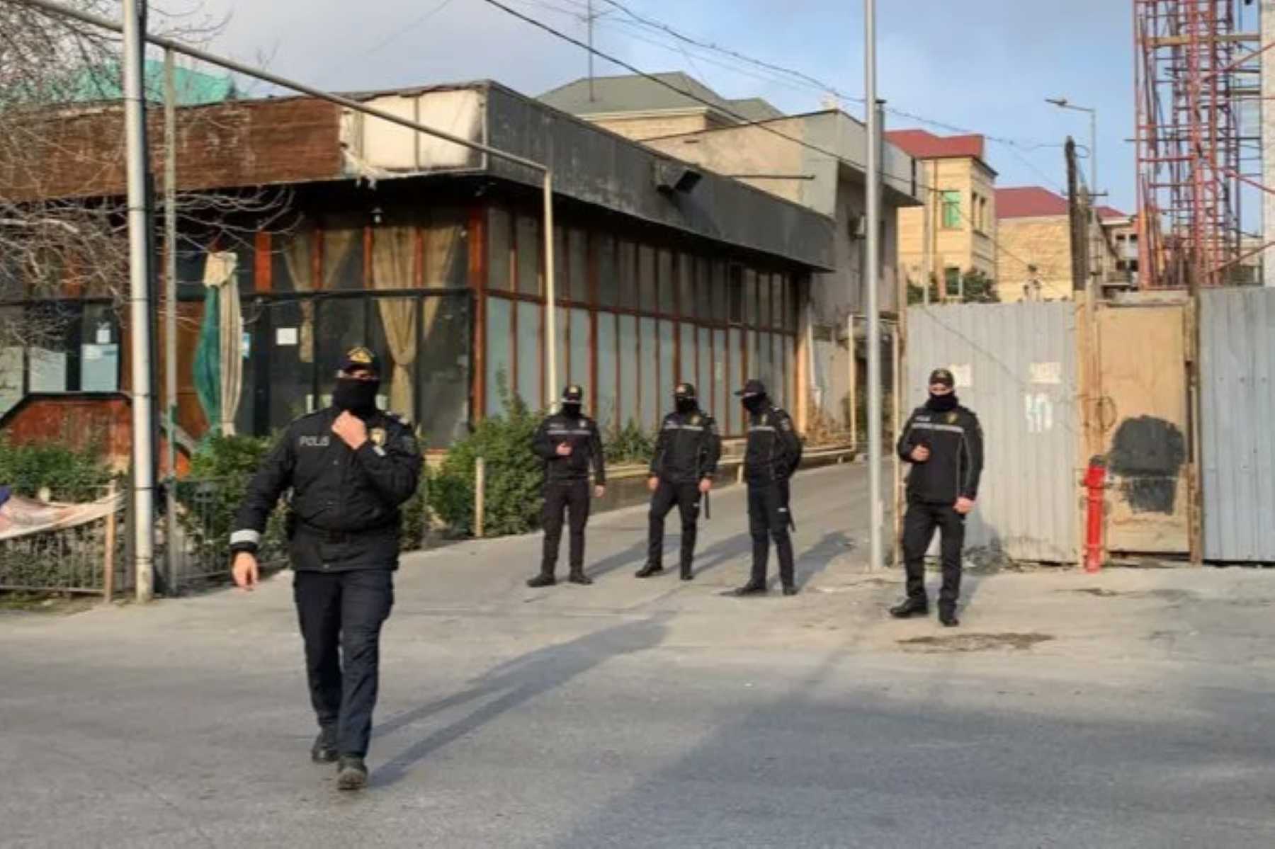 Police outside the Toplum TV offices in March 2024. Photo: BBC Azerbaijan