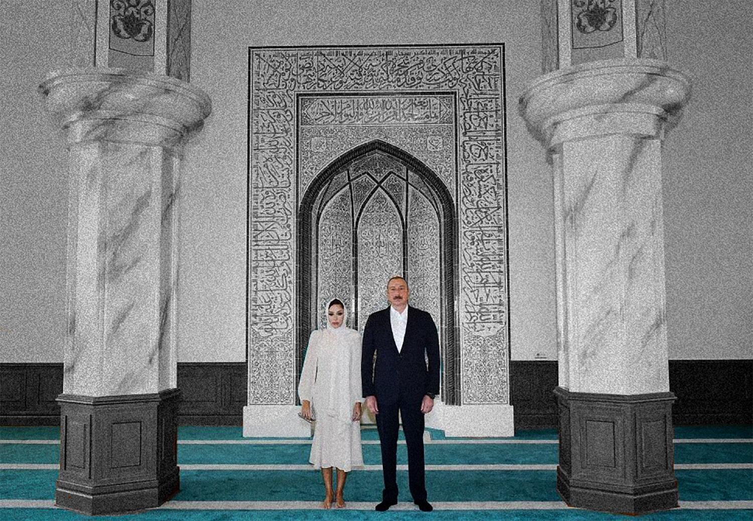 Mehriban and Ilham Aliyev at the mosque in Baku. 