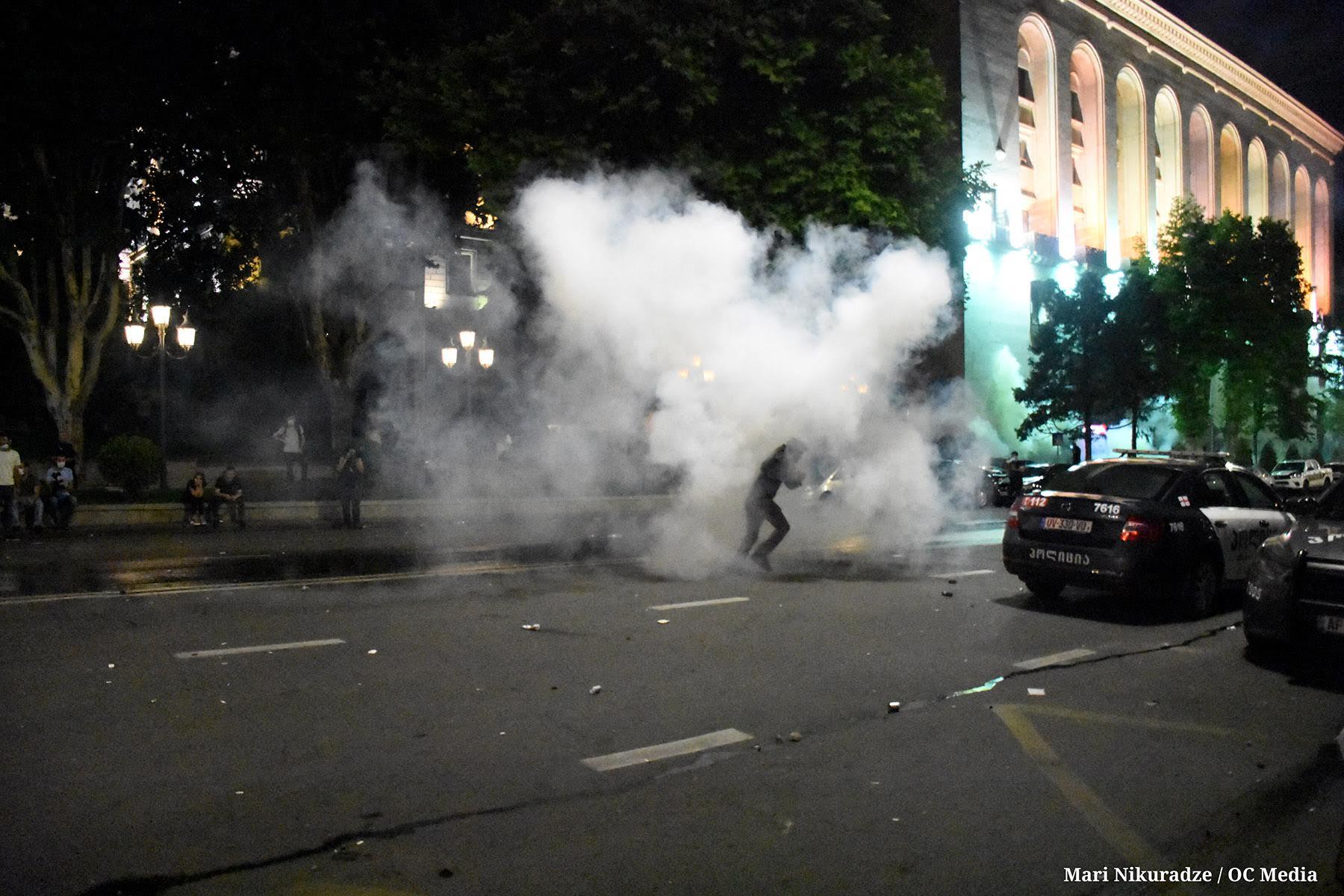 Tear gas being deployed against protesters on 20 June 2019. Photo: Mariam Nikuradze/OC Media.