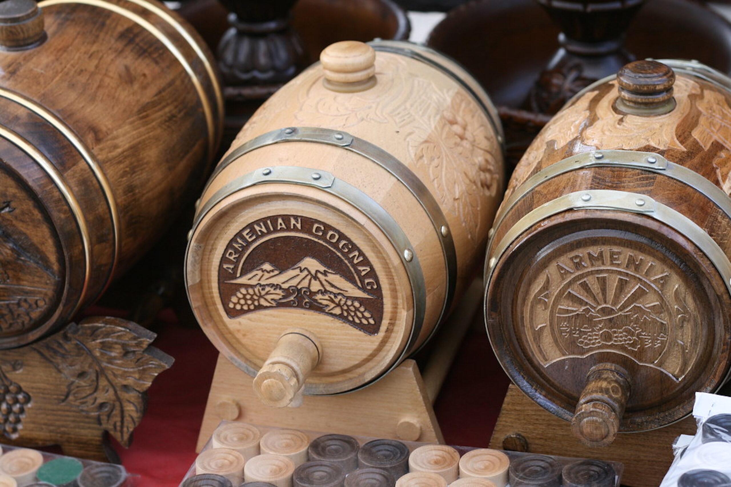 Armenia brandy barrels at a Yerevan Market. Photo by Arthur Chapman.