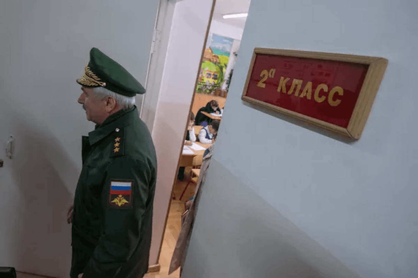 A Russian army officer at a Russian state-owned school in Yerevan, Armenia. Image via Sputnik.